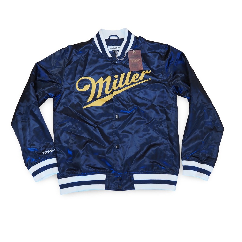 Mitchell & Ness Miller Beer Satin Jacket Mens M Navy Gold NWT STJKEY19106